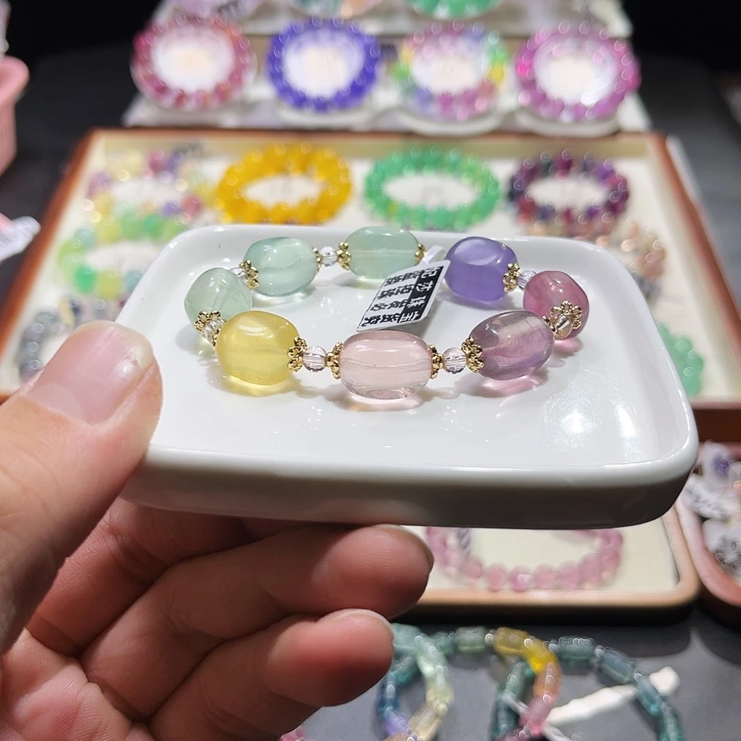 萤石未镶嵌手链马卡龙糖豆10mm