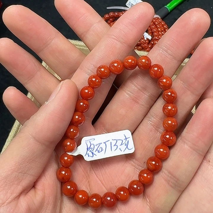 南红玛瑙手链未镶嵌原矿南红手串7mm瓦西玫瑰锦色