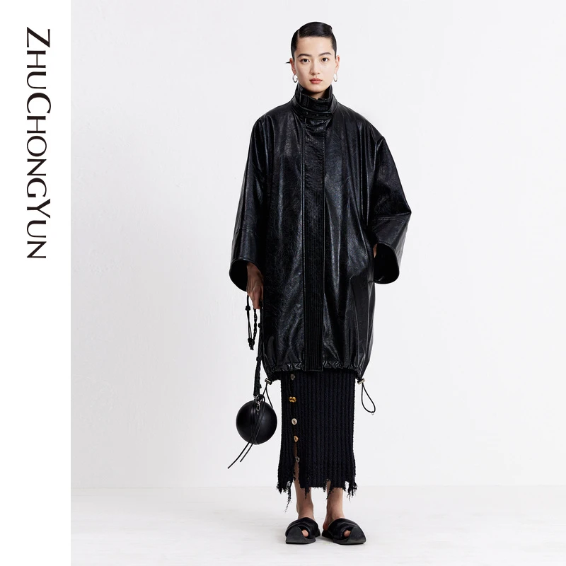 【环保皮革】ZHUCHONGYUN2023秋新款新中式阔袖长款外套C1DE32128
