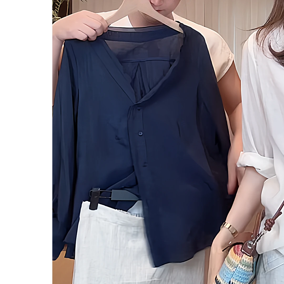 时尚简约夏季双层花边V领微透防晒宽松衬衣2025设计款版型女潮流