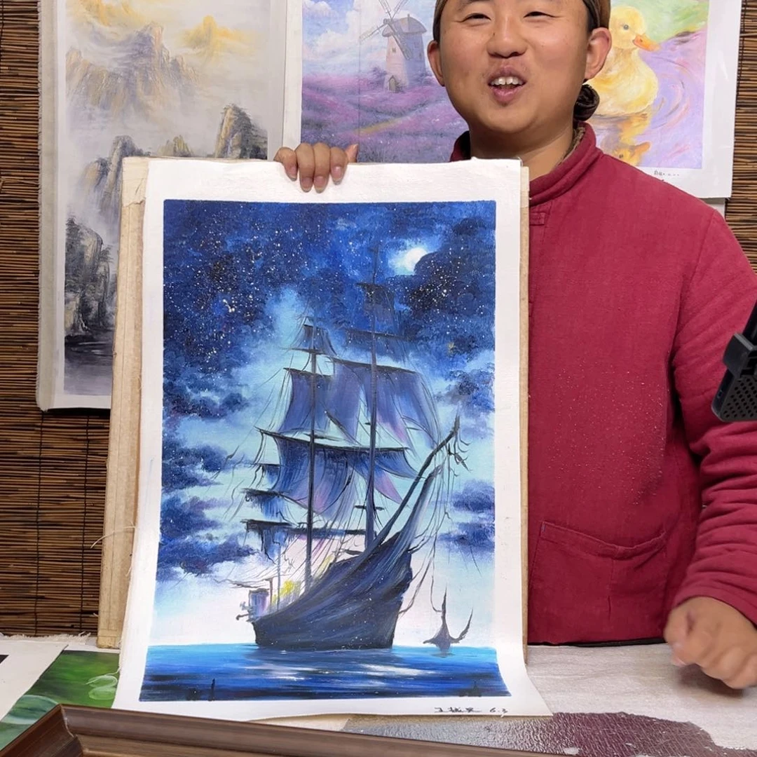 油画行路人小院绘画作品竞拍