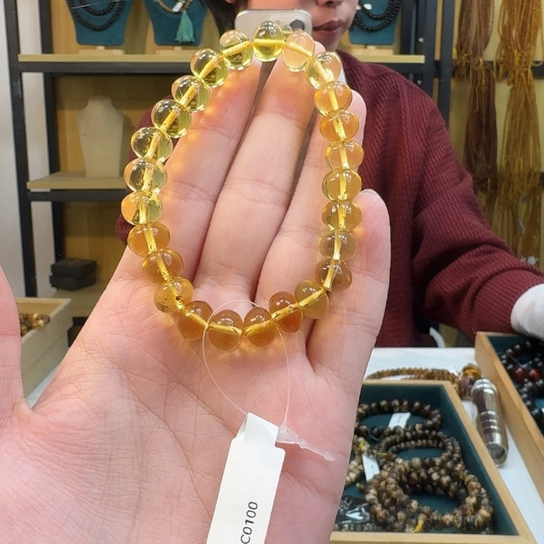 梦***遥琥珀未镶嵌裸石抚顺琥珀9mm一级漏金珀