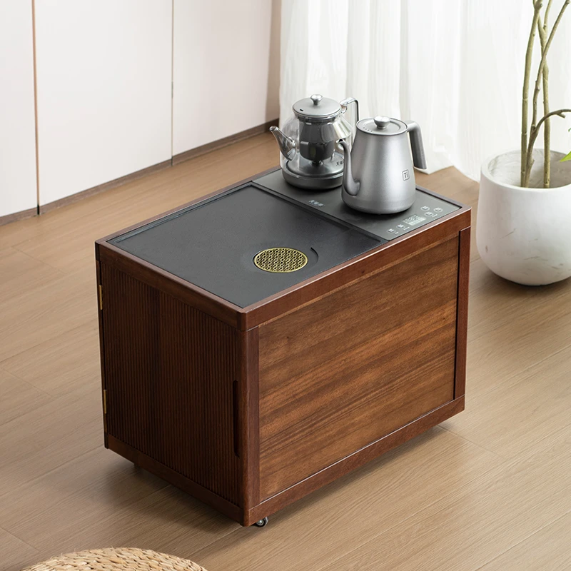 实木可移动茶水柜沙发边柜烧水壶一体茶几阳台茶具客厅储物柜茶盘