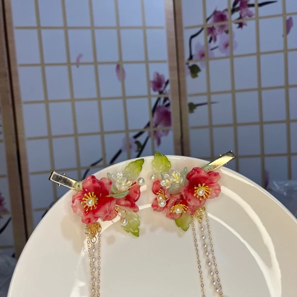 2025女神新春古风发饰发夹手工琉璃流苏超仙边夹可爱国风