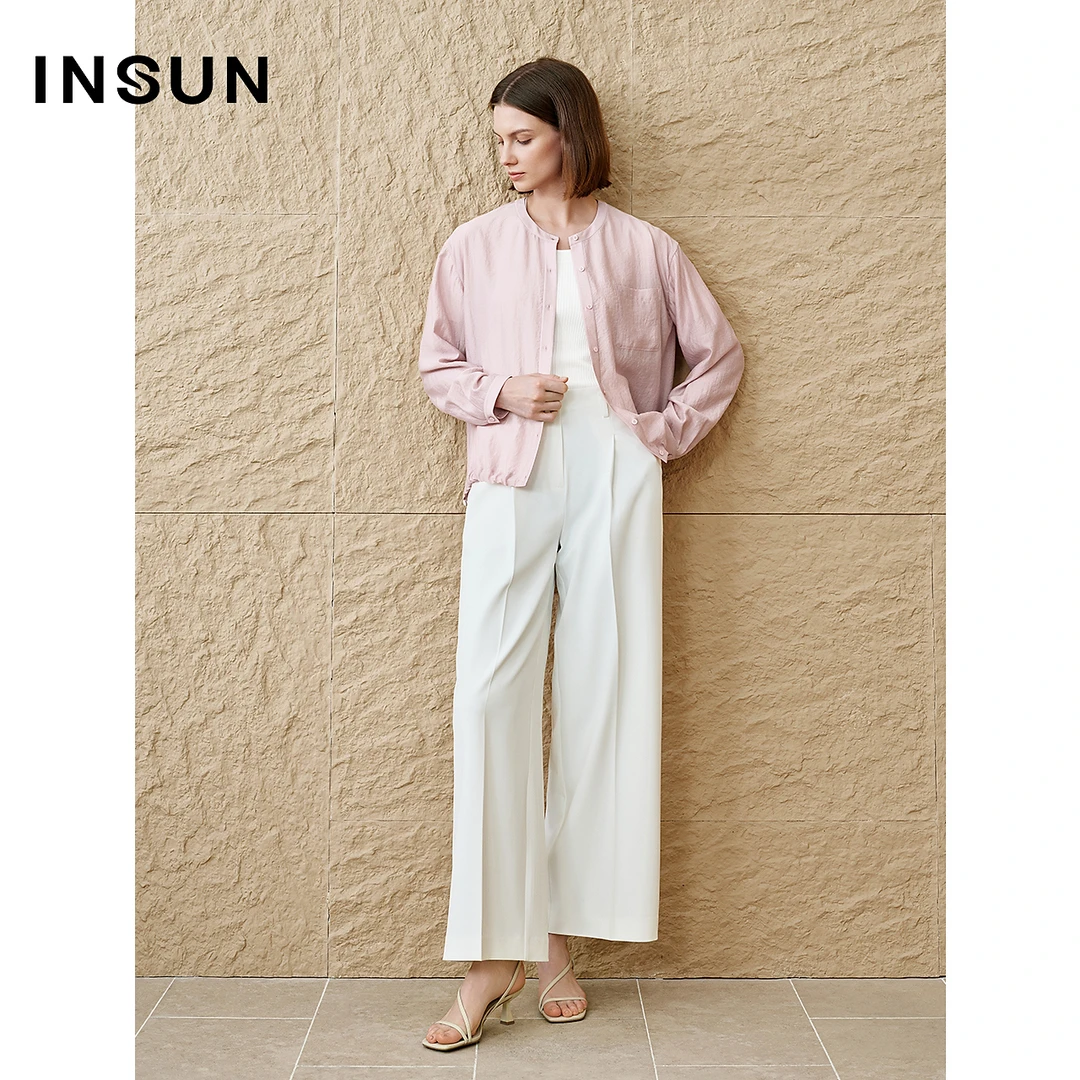 INSUN恩裳专选2025夏季休闲抽绳宽松醋酸衬衫