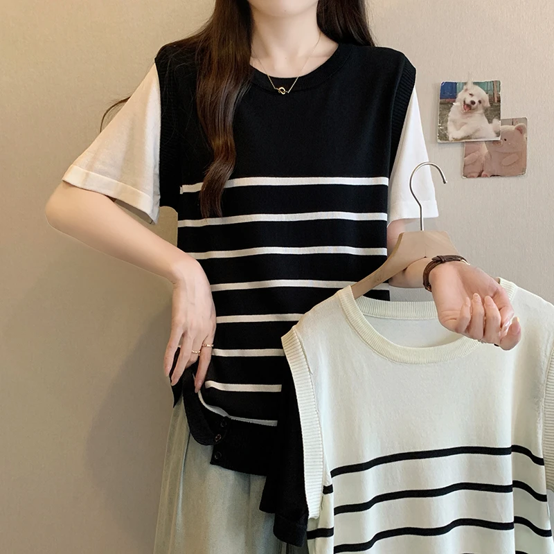 大码女装2025夏装新款宽松显瘦针织上衣胖mm百搭冰丝短袖T恤3921