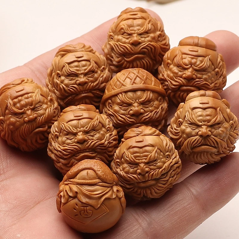 铁核橄榄核手串手工钟馗头2.2cm－面目狰狞胆气豪，榴花斜插显风标