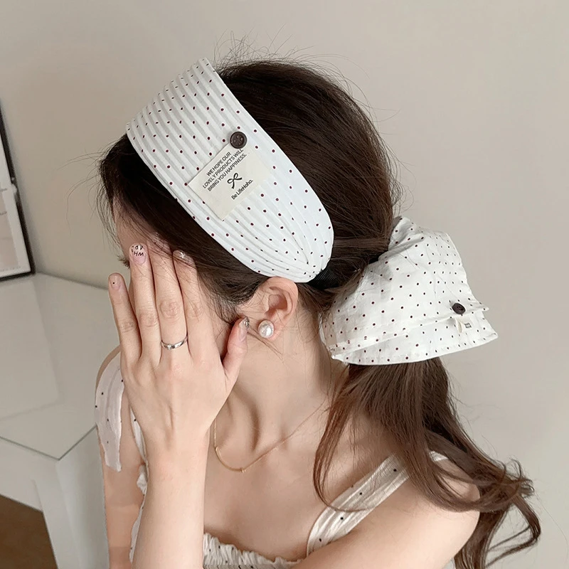 白色波点宽边发箍女高颅顶半扎发大肠发圈低马尾方巾发绳头饰