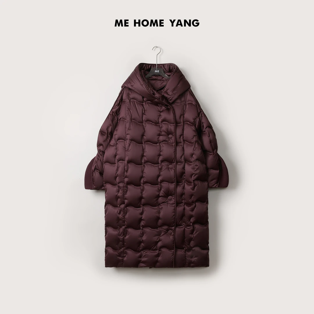 ME【波浪水光鹅绒服长款】轻柔缎面白鹅绒过膝保暖羽绒服MEQA5217