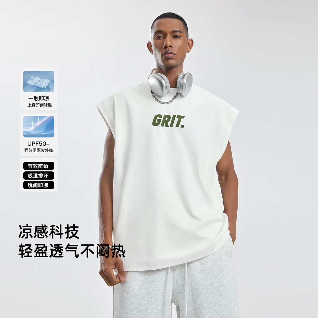 bdpowerup凉感速干背心男宽松健身坎肩夏季运动防晒无袖t恤