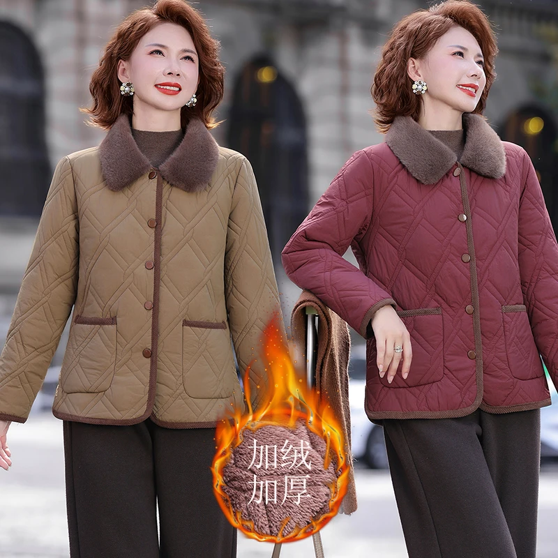 妈妈冬装棉服短款外套冬季小棉袄时尚保暖中老年女装秋冬棉衣