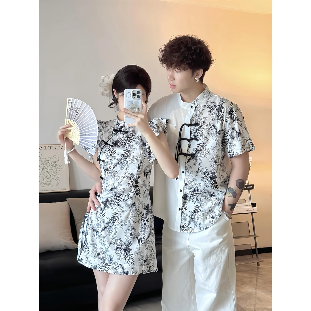 情侣装夏季2025新中式国风改良旗袍连衣裙女两件套法式一裙一衣潮