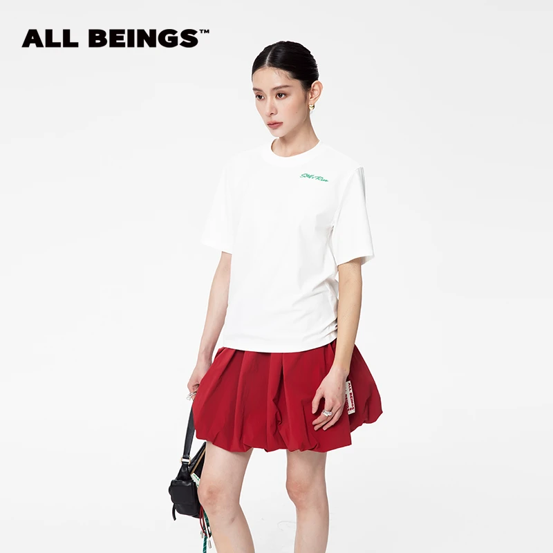 ALL BEINGS25年春夏设计师新款英文刺绣白色百搭正肩T恤