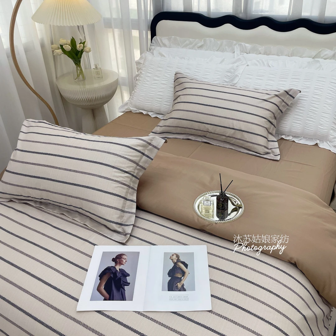 【沐苏姑娘】100S长绒棉四件套 新疆纯棉床上用品全棉床单条纹被套