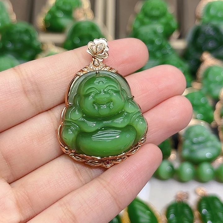 和田玉（碧玉）颈饰18K金镶嵌