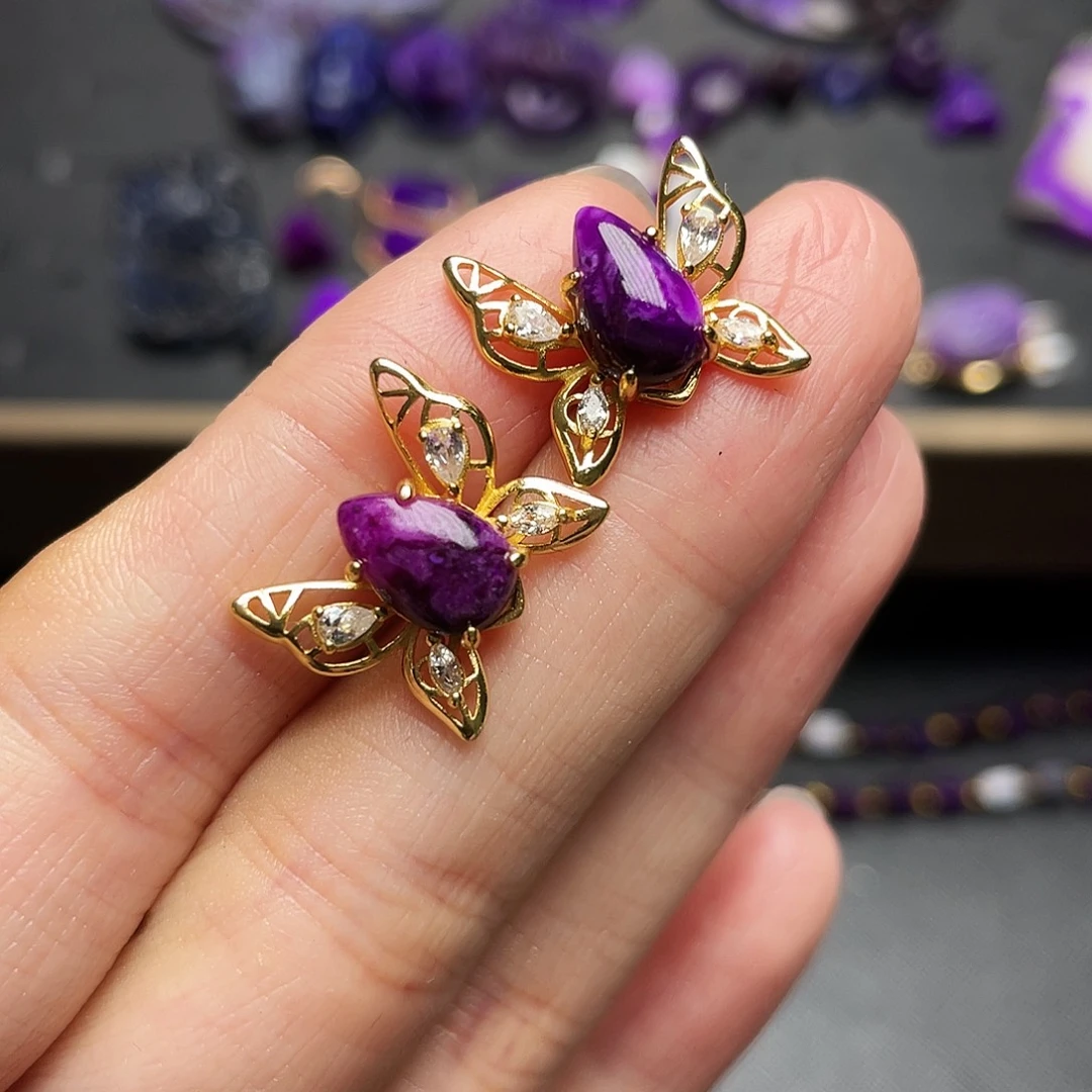 银S925镶嵌苏纪石（舒俱来）耳环