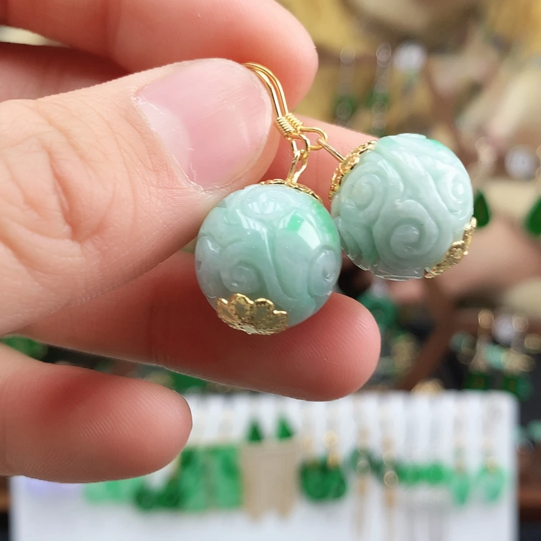 翡翠耳饰银S925镶嵌耳饰