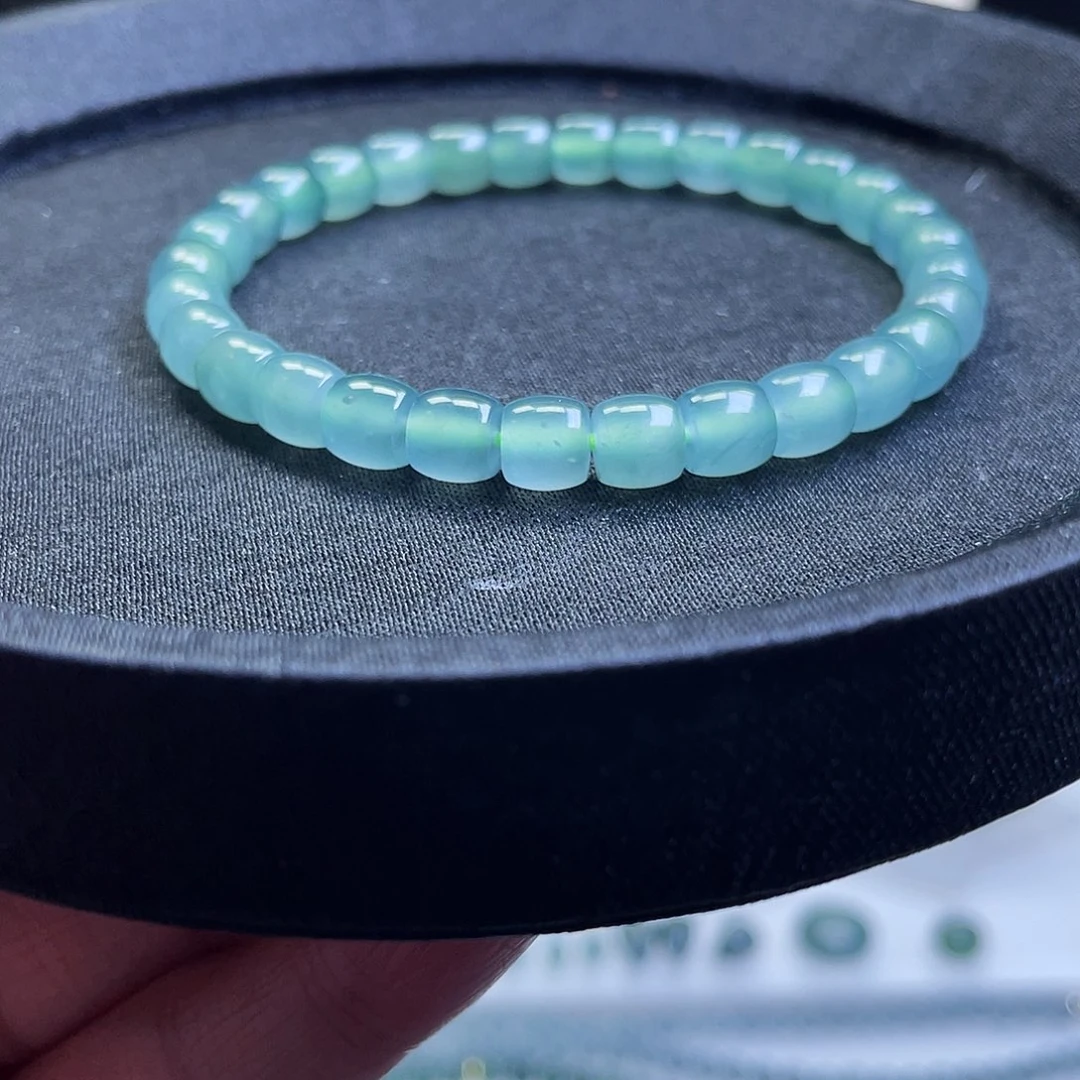 翡翠散珠天然A货翡翠卡6.7直切手串30颗