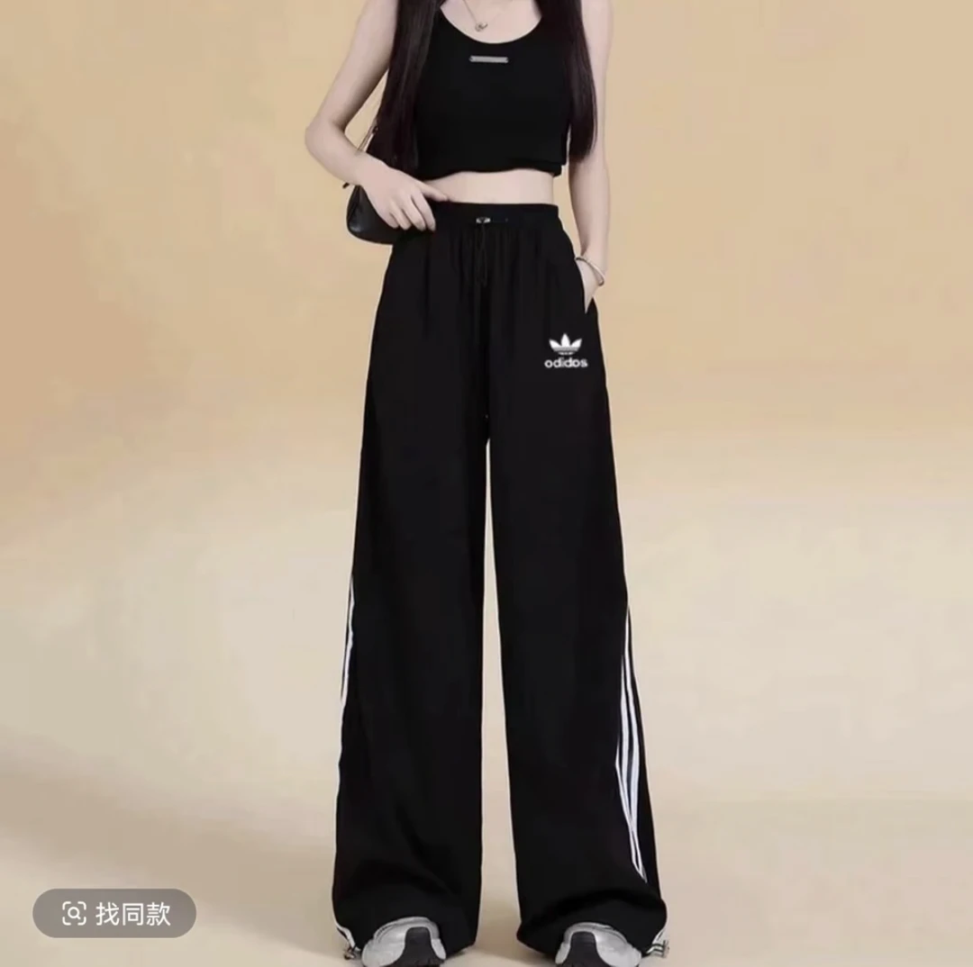 【撤柜福利】春秋季纯棉宽松透气系带运动长裤高腰束脚直筒运动裤女