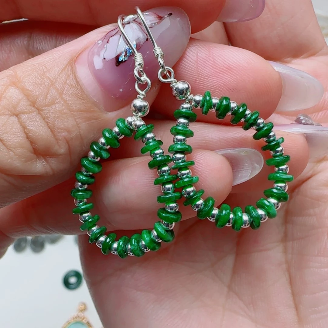 翡翠银S925镶嵌耳饰耳钩款