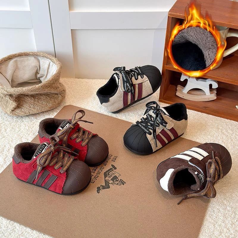 儿童鞋子加绒宝宝勃肯鞋2025冬季新款男童二棉板鞋女童薄绒德训鞋