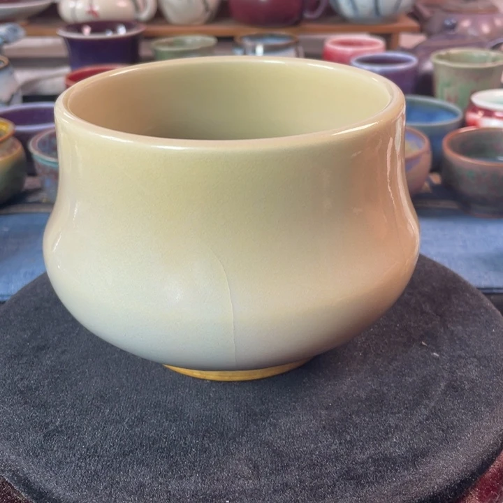 摆件鸡油黄手工茶渣桶