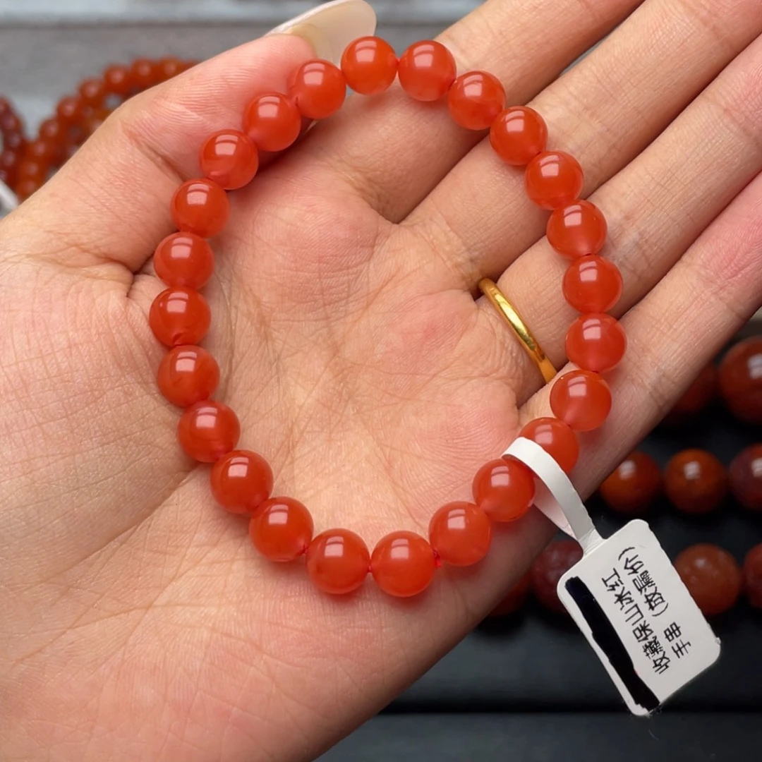南红玛瑙合金手链Y8mm收藏冰红手串
