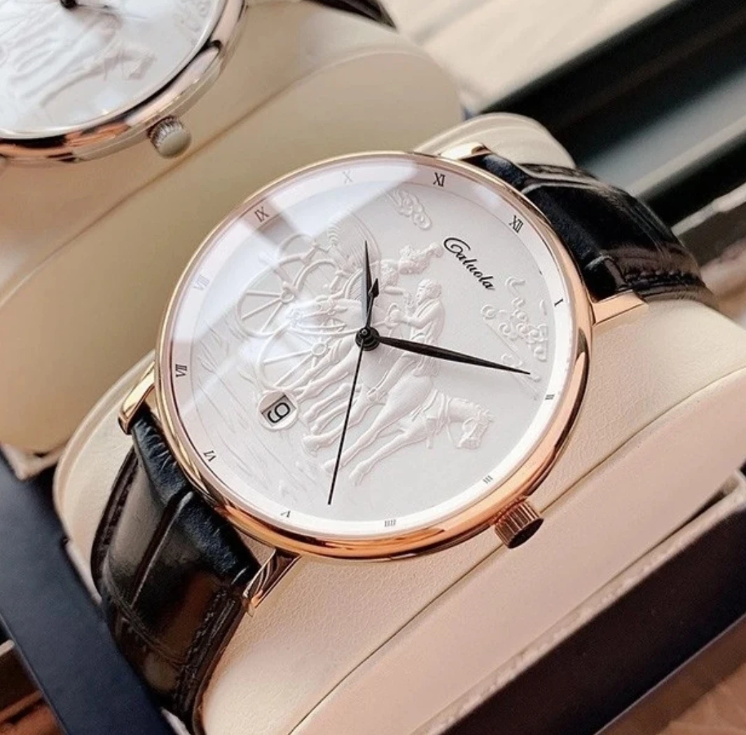 {免费刻字}卡罗莱手表推荐超薄男表全自动机械表防水男款浮雕腕表