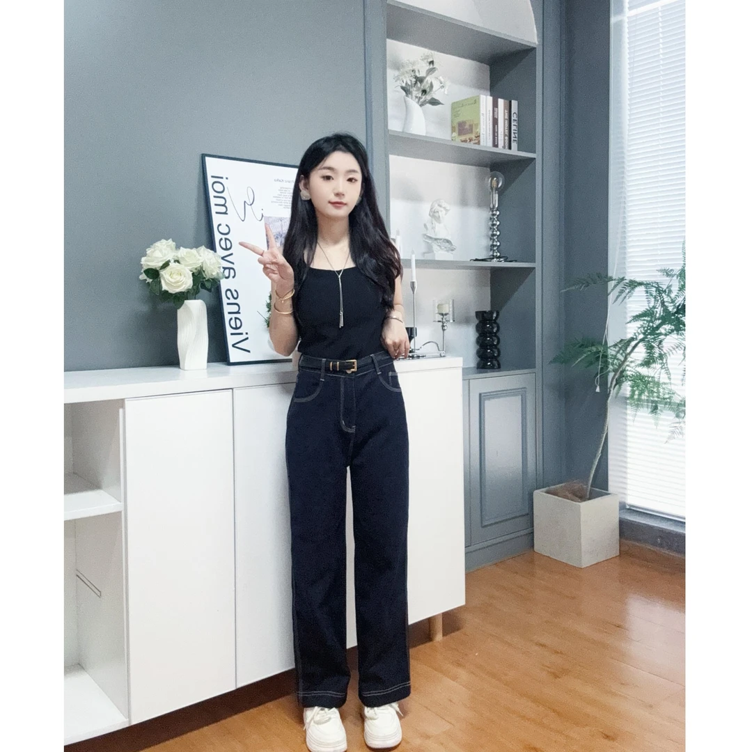 【小蓝严选】小个子秋冬新款牛仔裤女时尚高级风高腰显瘦阔腿直筒裤