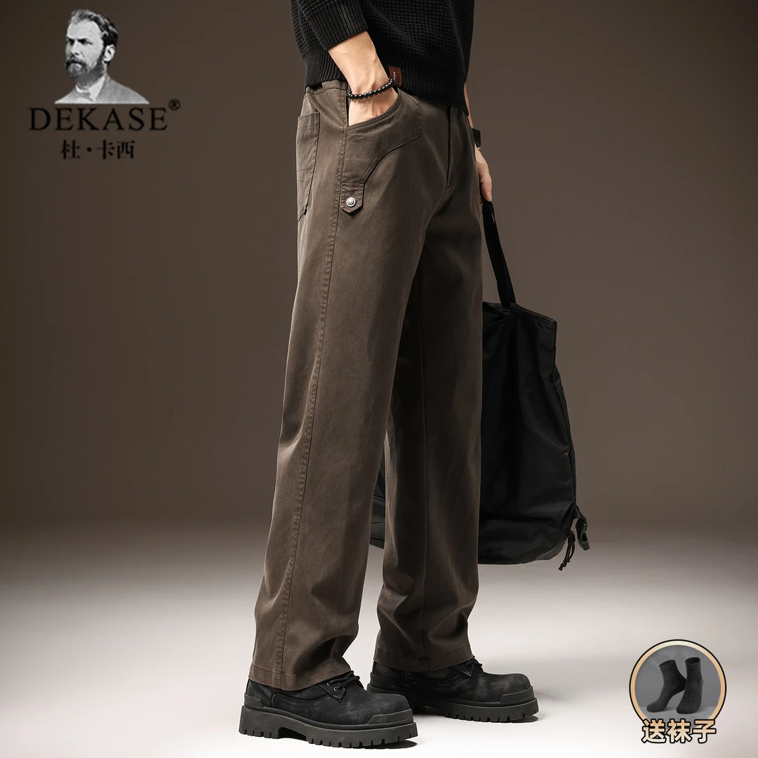 Dekase 美式复古男士休闲裤秋冬季加绒宽松直筒高街潮流工装裤