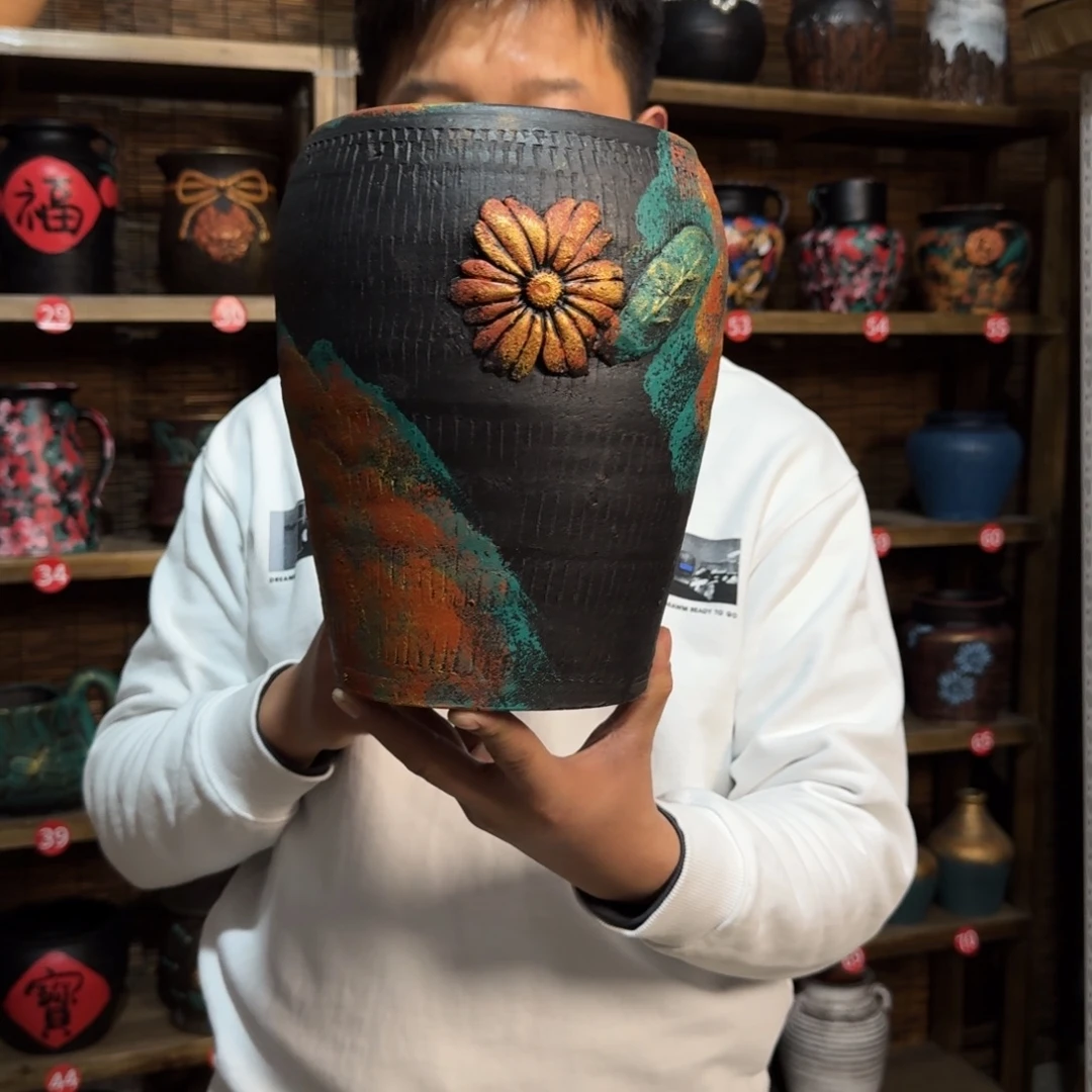 带孔高端浮雕花盆高度+口径26-17