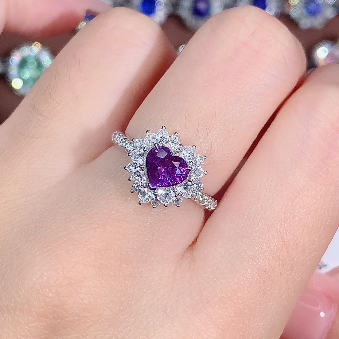 戒指彩色蓝宝石18K金镶嵌1.11ct/天然宝石/七天无理由