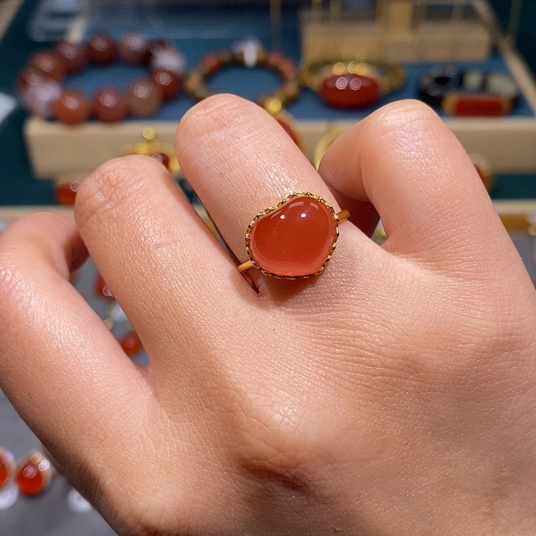 南红玛瑙银S925镶嵌戒指