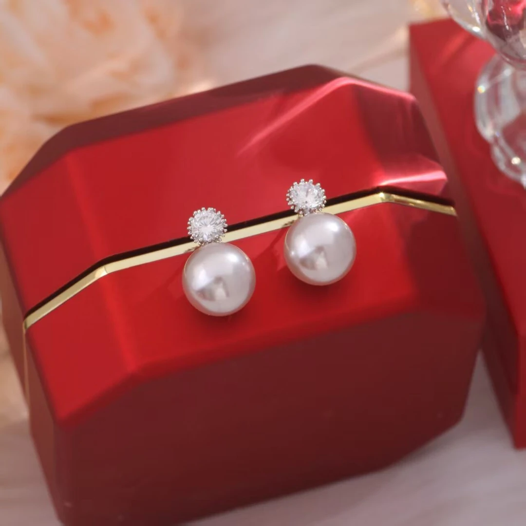 铜合金耳饰 《货号9162》珠珠锆石百搭耳钉