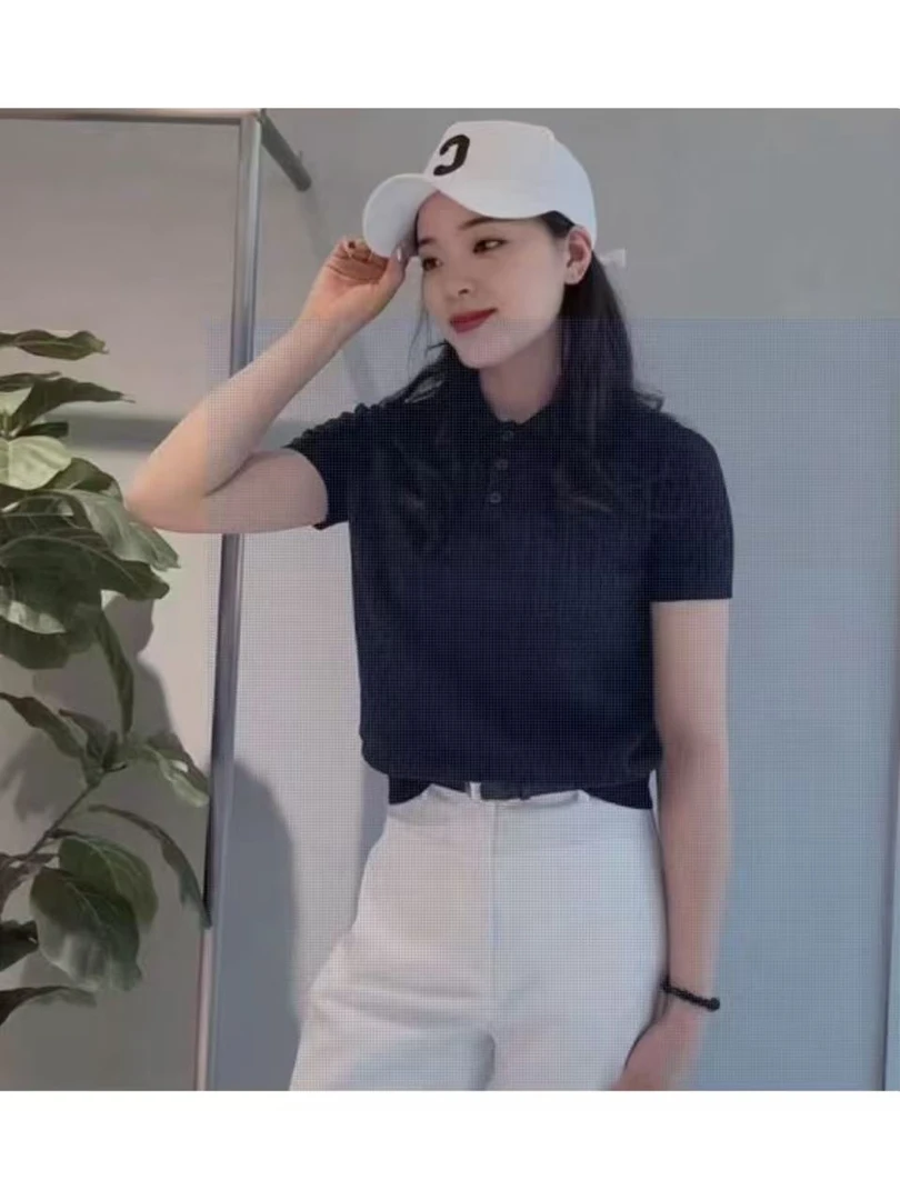 [艾家轻奢女装]2025年夏季新款百搭时尚休闲风针织翻领针织T