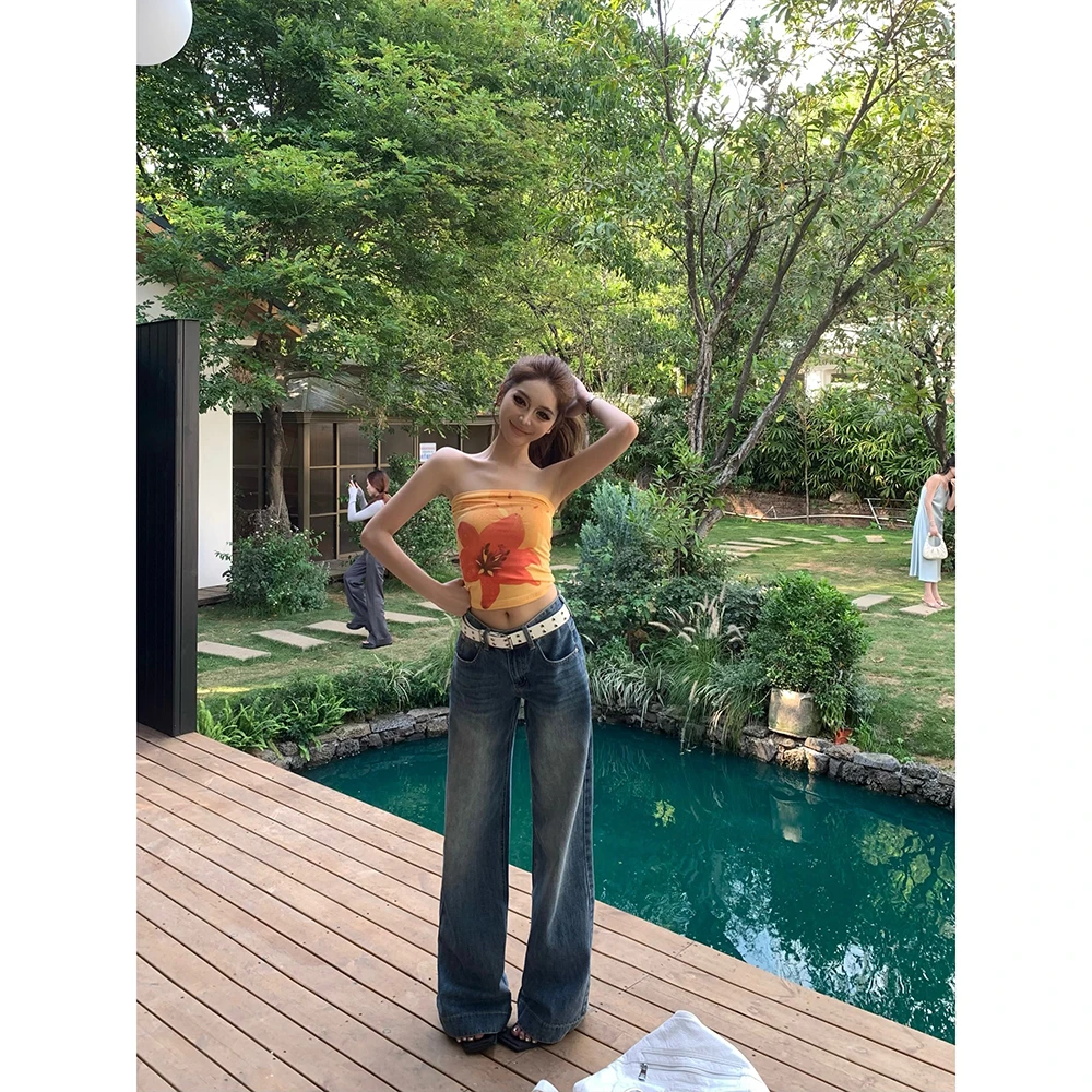 “夏日纯欲"设计感阔腿牛仔裤女辣妹直筒宽松显瘦夏季2025新款