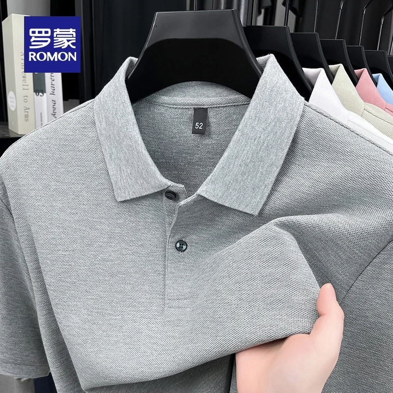 罗蒙100%纯棉休闲短袖t恤男士夏装上衣翻领中年商务POLO衫半袖