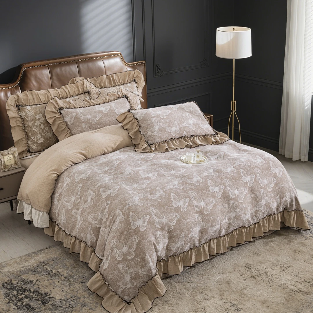 【福蝶】高端纯棉色织提花四件套圆角贴边母婴A类