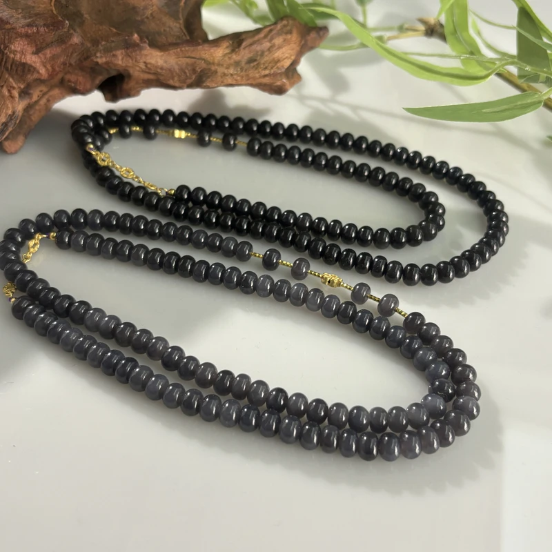 约7-8mm和田玉烟紫苹果珠项链多样性发一