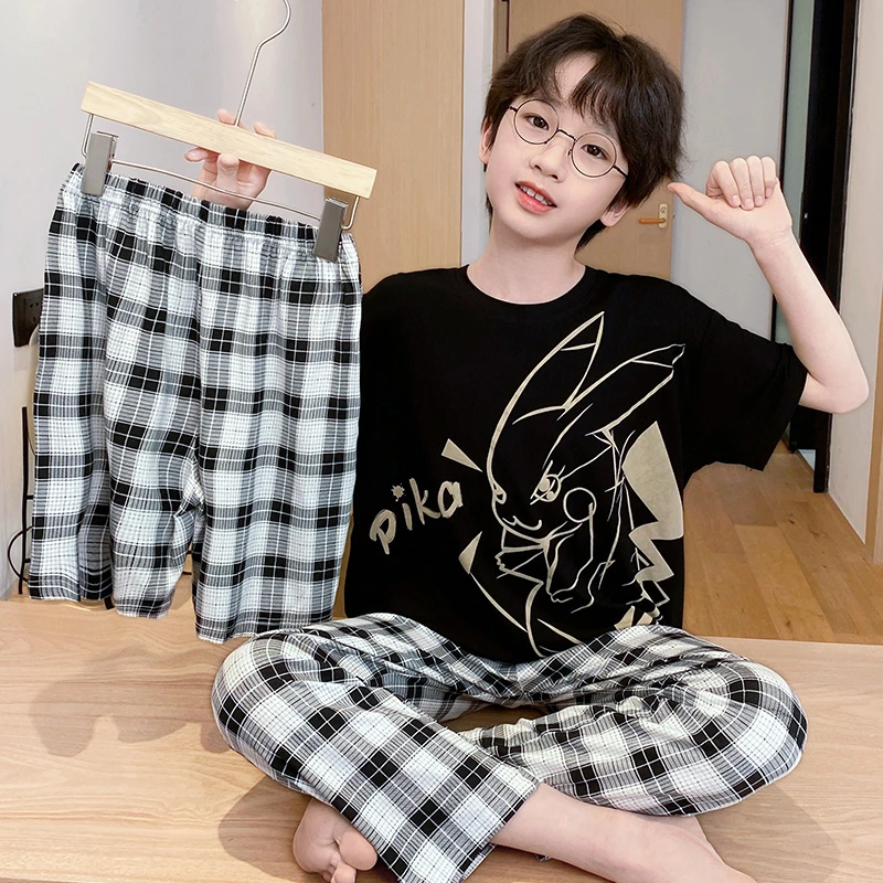 bejirog/北极绒时尚亲子款男童莫代尔圆领中大童新品睡衣三件套夏