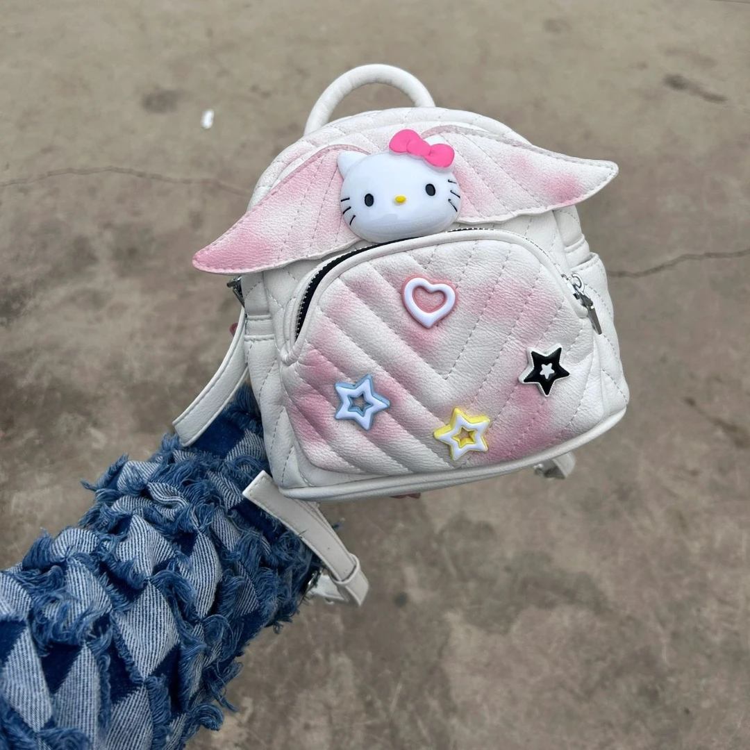 可爱HelloKitty扎染绣线双肩包女小众y2k百搭迷你单肩包个人用品