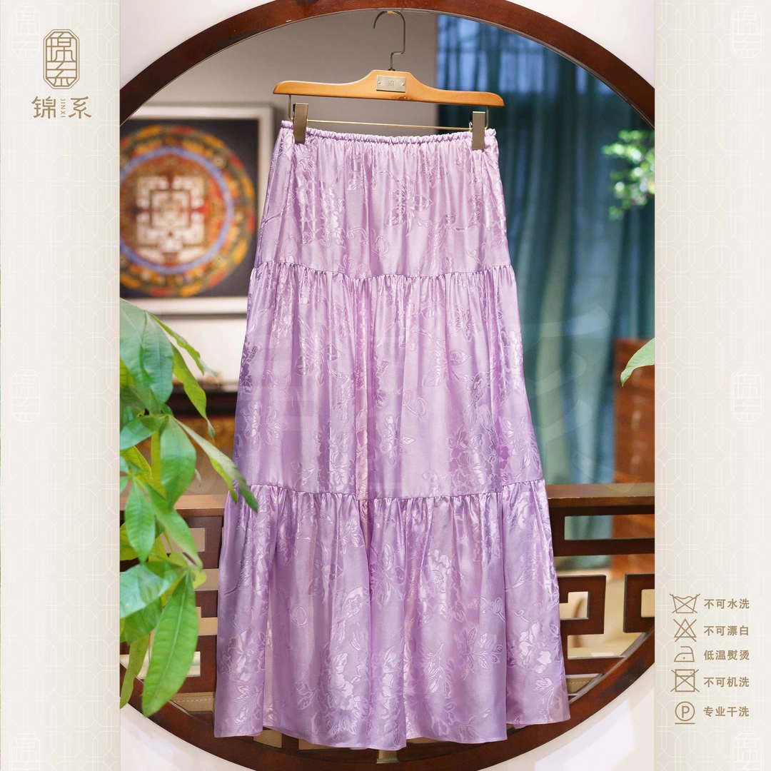 【锦系】真丝花罗新中式国风桑蚕丝松紧腰半裙Q-382773-S3149938