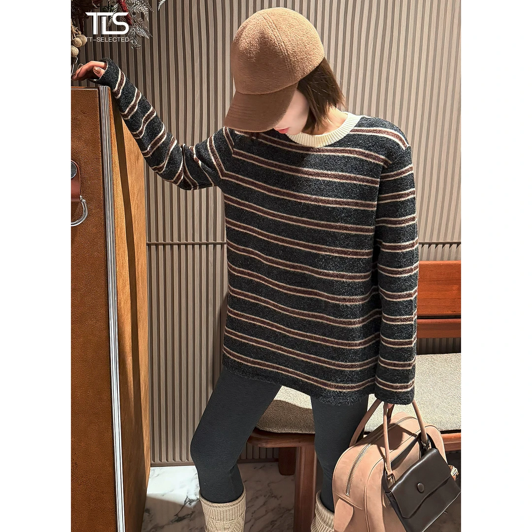 TT【年轮2.0】磨毛条纹软糯保暖圆领长袖打底衫针织衫毛衣TT-MY5292