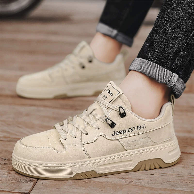 jeep吉普男士运动板鞋2025春季新款真皮复古时尚厚底耐磨休闲潮鞋