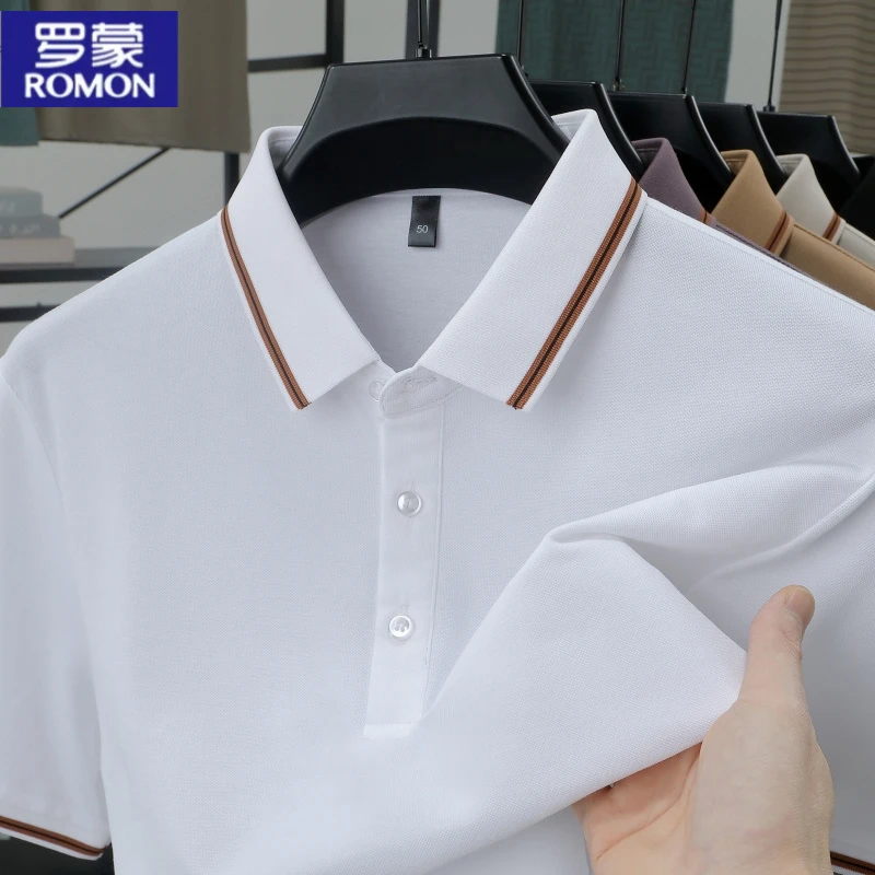 罗蒙正品休闲男装polo衫男短袖T恤夏季中年翻领薄款抗皱透气上衣