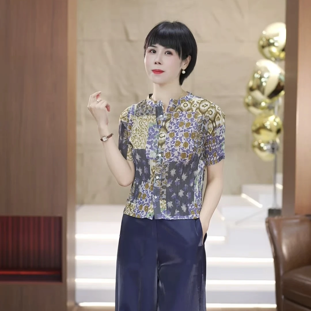 【渲渲推荐】2253夏季时尚气质百搭减龄花色纹理感小衫