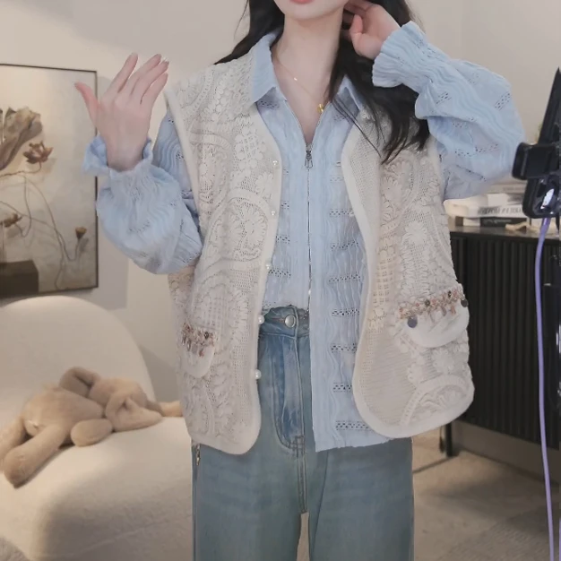 新中式气质小香风蕾丝马甲外套女春夏2025新款时髦洋气百搭上衣女