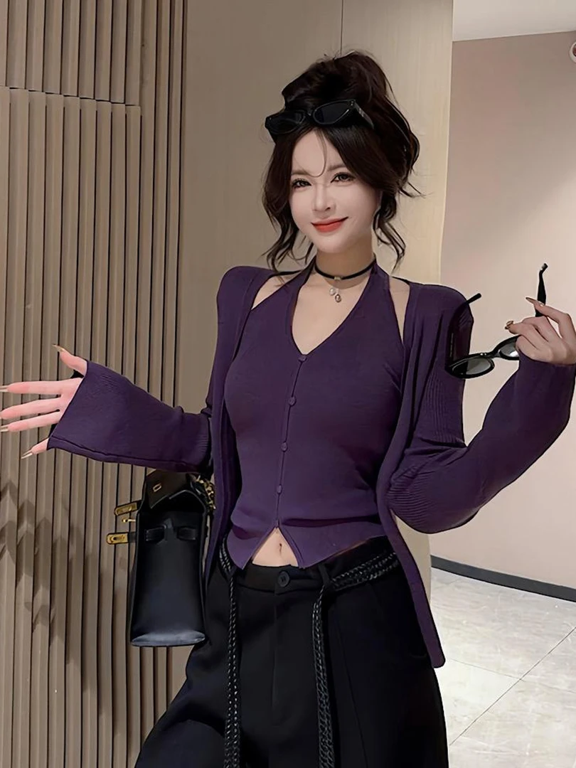2025秋季甜美风高级感超好看别致绝美软糯纯色针织开衫两件套装女