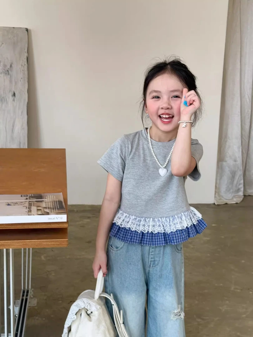 女童夏装套装2025新款儿童韩版洋气短袖T恤牛仔裤小女孩百搭衣服