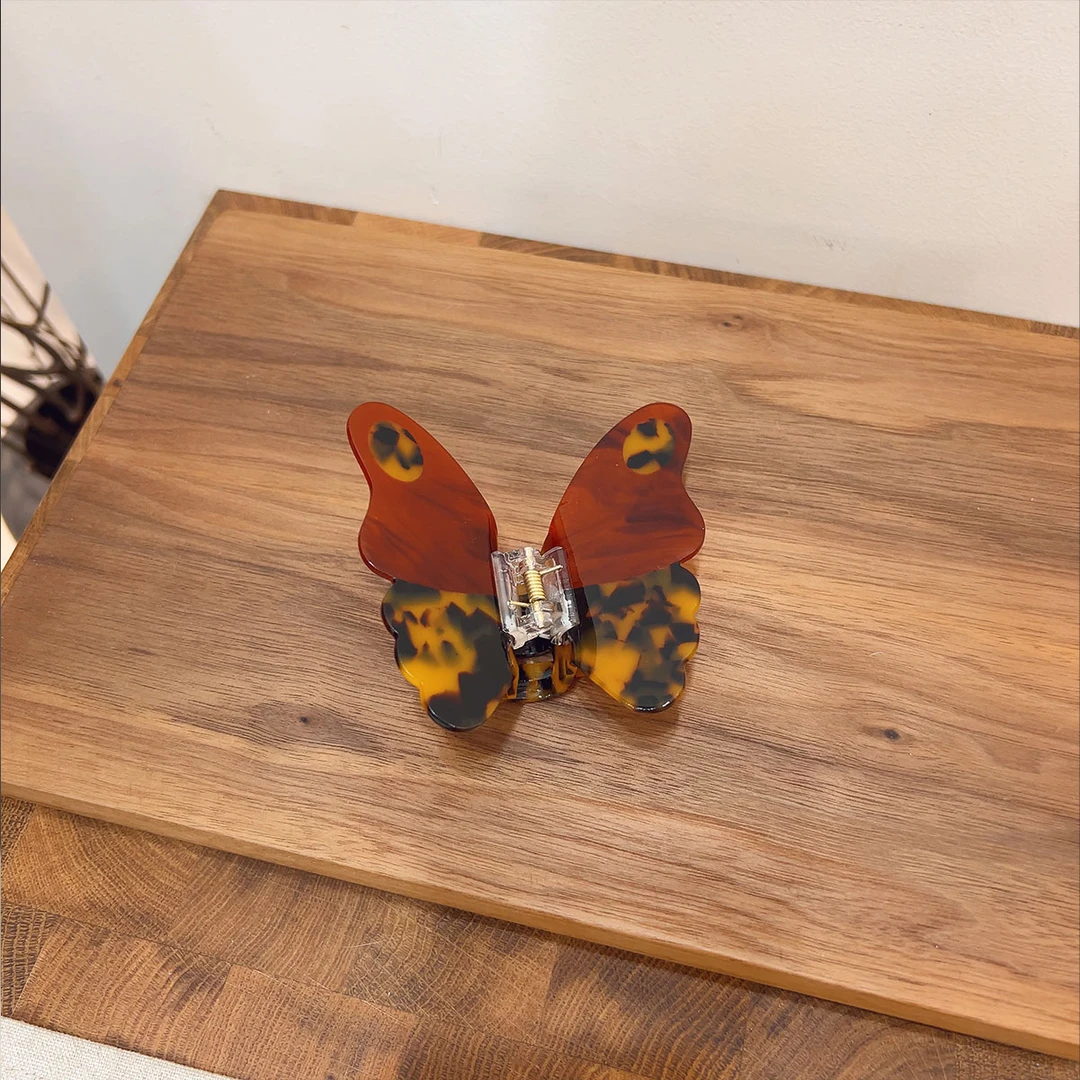 韩国发饰高级感精美后脑勺鲨鱼家复古醋酸拼接色立体蝴蝶半扎抓夹